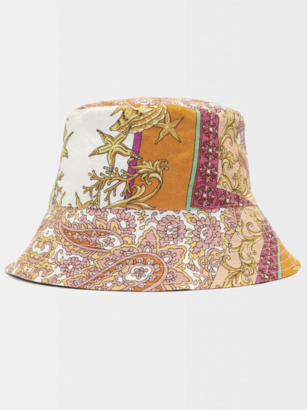 Maje Paisley-Print Bucket Hat in Yellow, Pink & Cream